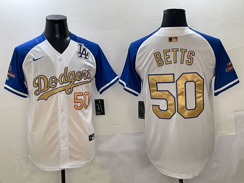 Men Los Angeles Dodgers #50 Betts White Blue Game Nike 2025 MLB Jersey style 8->los angeles dodgers->MLB Jersey